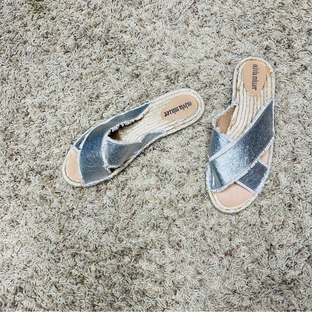 Olivia Miller Silver Slip-on Espadrille Sandals - Picture 2 of 6